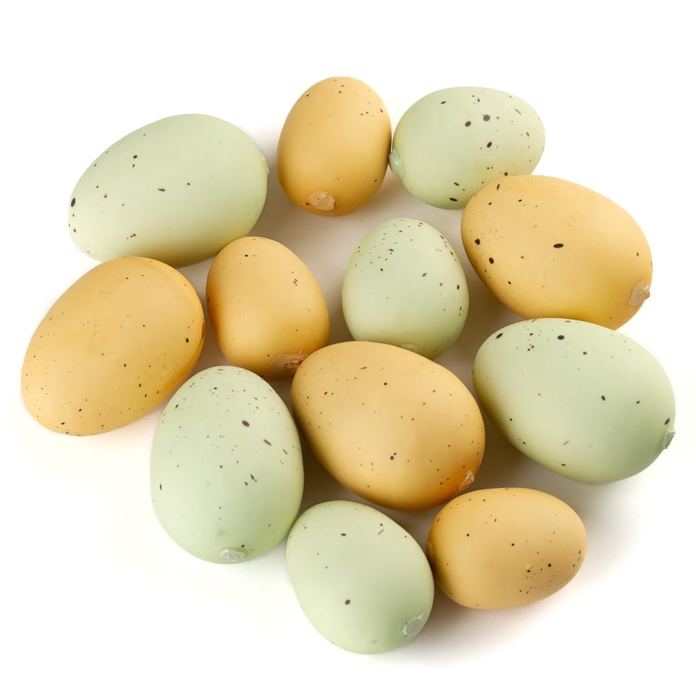 Pack of 36 Yellow and Green Speckled Faux Easter Eggs - For DIY Spring Displays, Easter Baskets, Decor and Photo Props