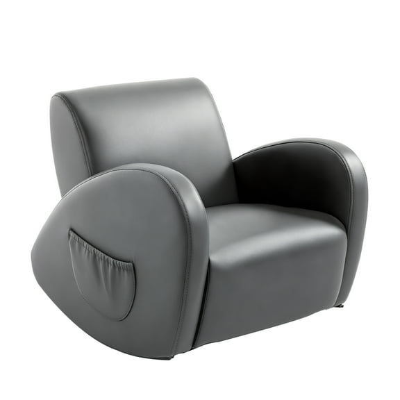 Homiyad Kids Sofa Rocking Chair with Side Pocket, PU Leather Toddler Armchair for Children Grey