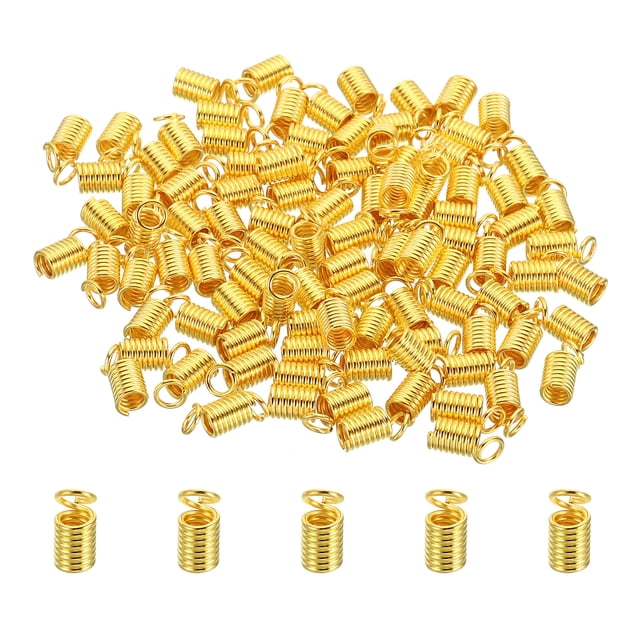 Unique Bargains Cord End Caps, 100Pcs 4.5x9.5mm Metal Spring Coil End Tips Crimp Terminators Caps Gold Tone