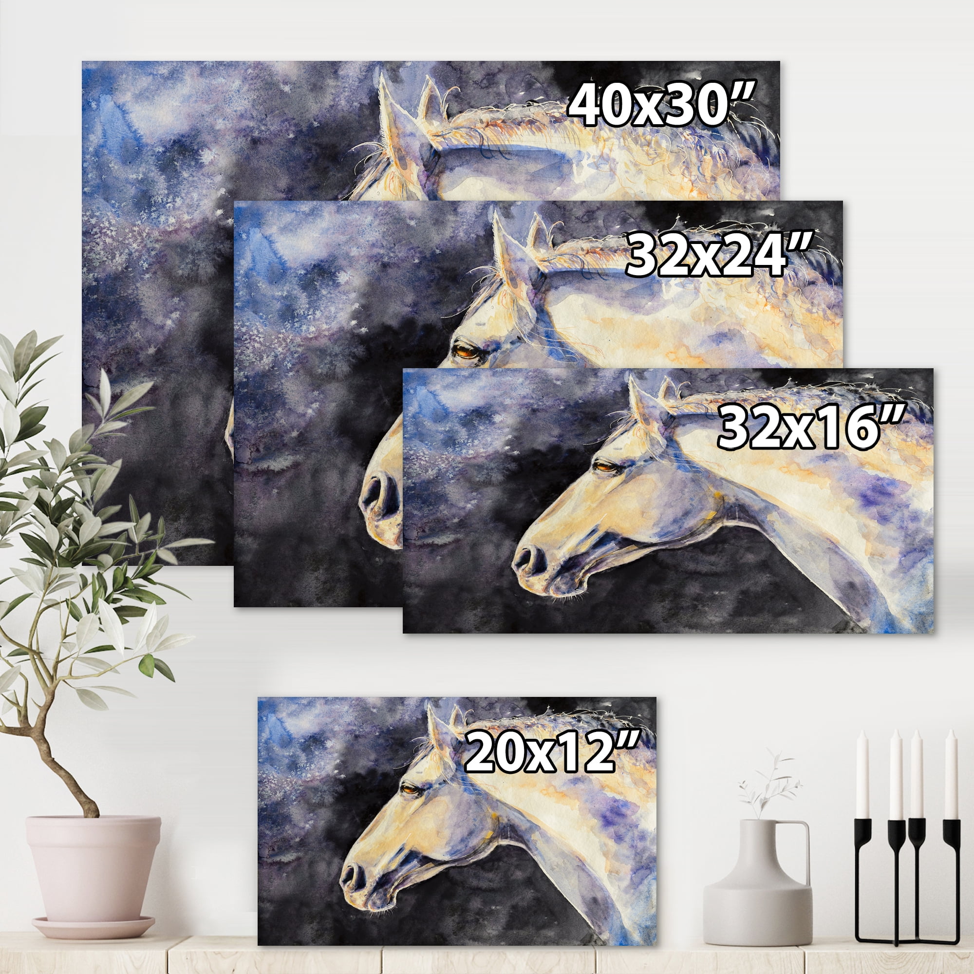 Close Up Of The Head of A Lipizzan Horse 32 in x 24 in Painting Canvas Art Print, by Designart