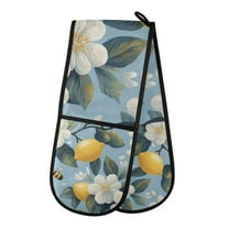 Yayeee Double Oven Mitt Kitchen Heat Resistant Baking 35" x7" Quilted Glove, Lemon Pattern
