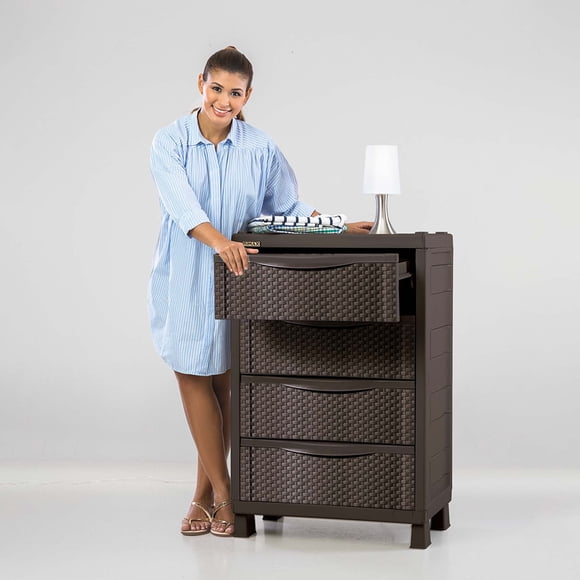 Armario Cajonero Organizador Rattan Closet Ropa Plástico Mediano Wengue Rimax
