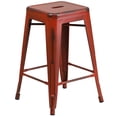 thumbnail image 1 of 24'' High Backless Distressed Kelly Red Metal Indoor-Outdoor Counter Height Stool, 1 of 9