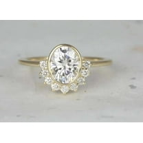 vylahjewellery Unique Bezel Set Half Halo Anniversary Ring 2 Ct Oval Cut Moissanite Diamond Ring 10K Rose Gold Engagement Ring Gift for Her