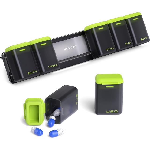 Weekly Pill Organizer Magnetic Removable Pill Box Day Time a Day Large Pill Case Travel Week Once Daily Medication Dispenser Medicine Container Holder for Supplement Vitamin Blac