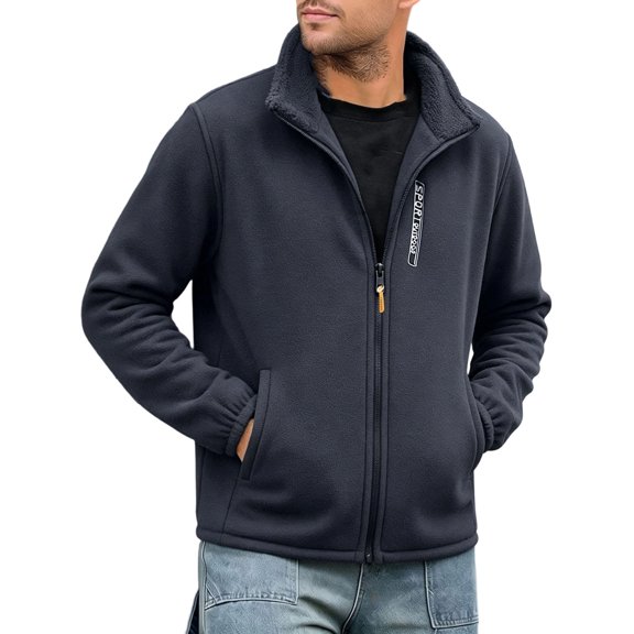 vdgthytj Jackets for Men Fleece Lined Long Sleeve Full Zip Stand Collar Elastic Cuffs Fall Winter Warm Thick Casual Outwear with Pockets(X-Large,Gray)