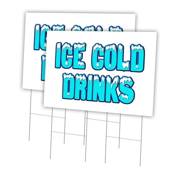 Ice Cold Drinks 2 Pack Of 24" x 36" Yard Sign & Stake | Advertise Your Business | Stake Included Image On Front Only | Made in The USA