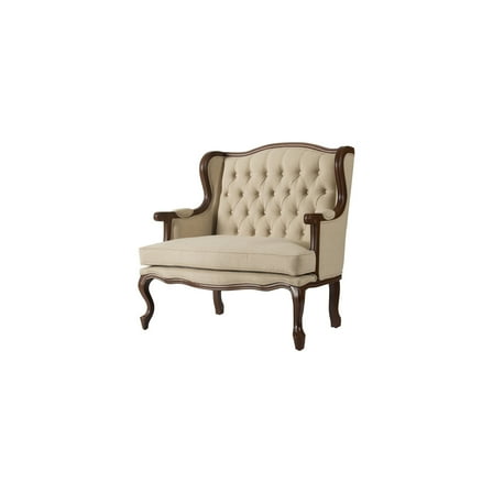 Tufted Back Loveseat - Silver Finish Upholstered Sofa with Scroll Arms - Living Room Seating