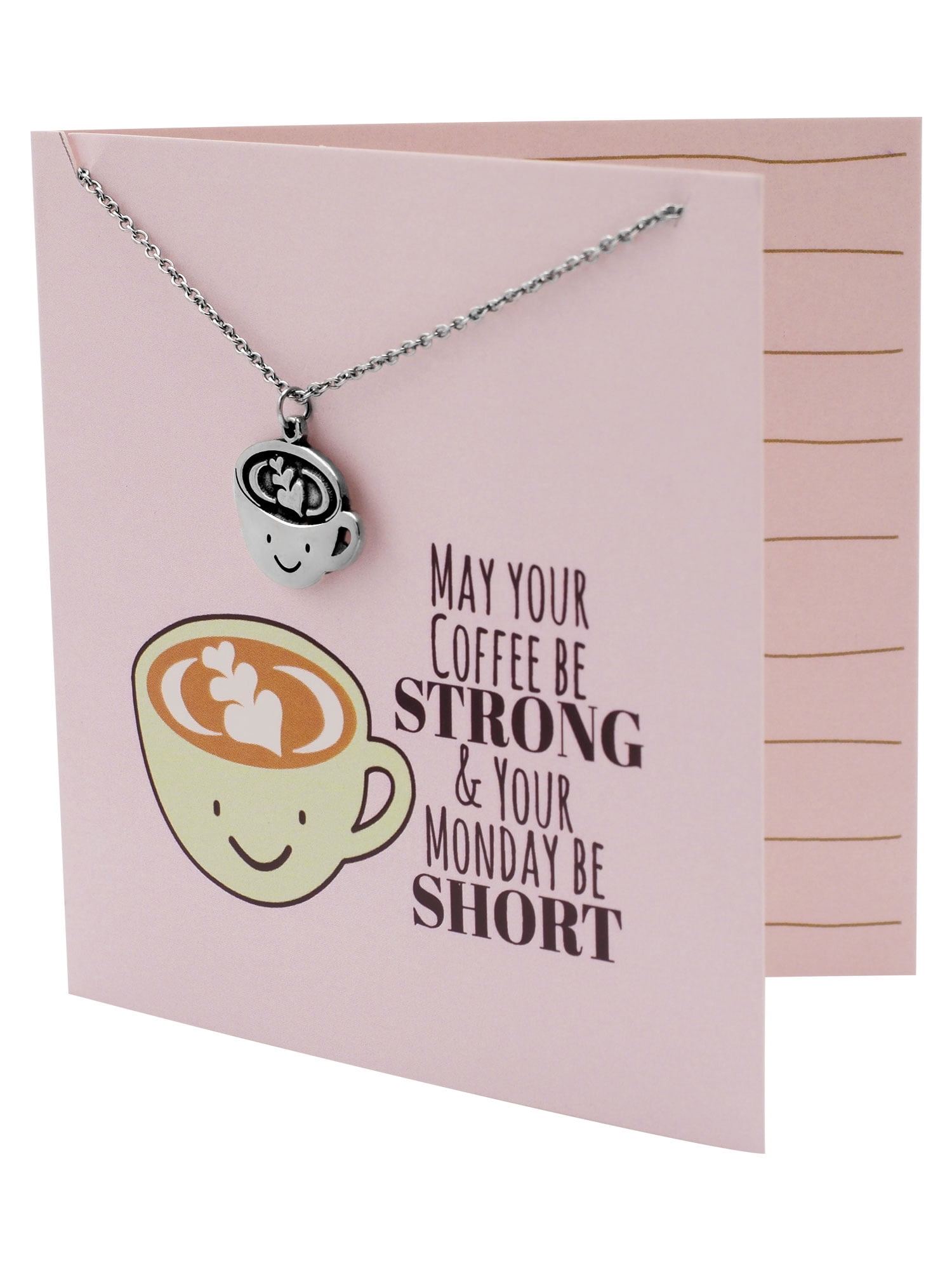 Quan Jewelry Coffee Gifts Necklace for Coffee Lovers and Enthusiasts, Mornings Funny Coffee Mug Perfect Christmas or Birthday Gift, Caffeine Humor, Pun Greeting Cards