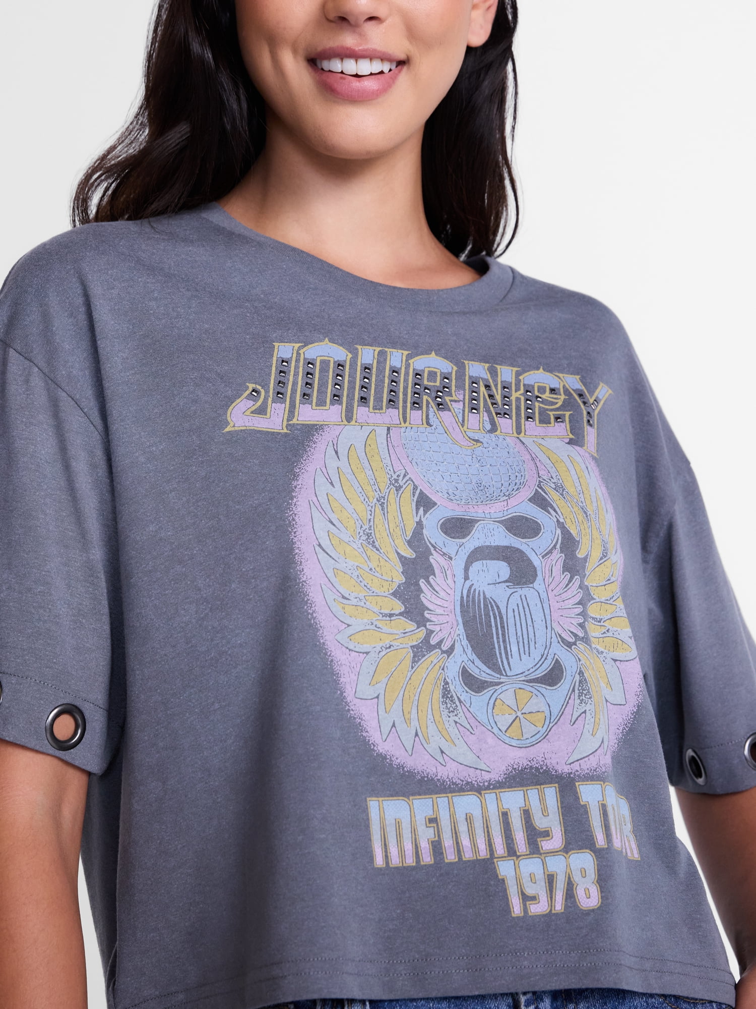 Journey Women's Cropped Front Back Graphic Band Tee, Sizes XXS-4X