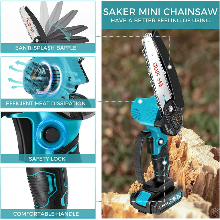  Saker Mini Chainsaw,Portable Electric Cordless Chainsaw,Battery  Powered,Small Power Handheld Chain Saws Pruning Shears for Tree  Branches,Courtyard and Garden(2PCS 20VBatteries&3 PCS Chains Blue) : Patio,  Lawn & Garden