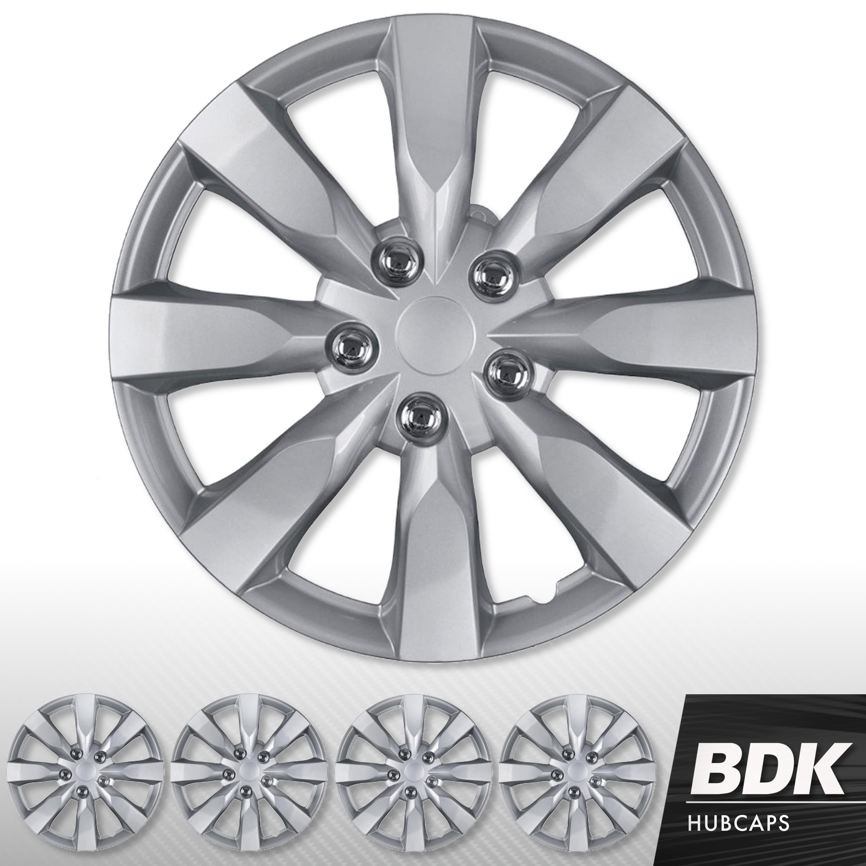 BDK 4 Pack of Premium 16 inch Hubcap Wheel Cover Replacements for OEM Steel Wheels, High Grade ABS with Retention Ring 