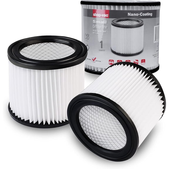 Shop-Vac High Performance 90398 Cartridge Filter, Fits Most 4 Gallon and less Shop-Vac Wet/Dry Vacuums, High Efficiency Nanofiber Filtration Paper, PET and Reusable, 2 Pack