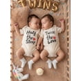 thumbnail image 6 of BemeyourBBs Newborn Twins Matching Outfits for Baby Boy Girl Twice The Love Half The Sleep Romper Short Sleeve Bodysuit 2Piece Come Home Outfit Shirt Summer Clothes Set, 6 of 8
