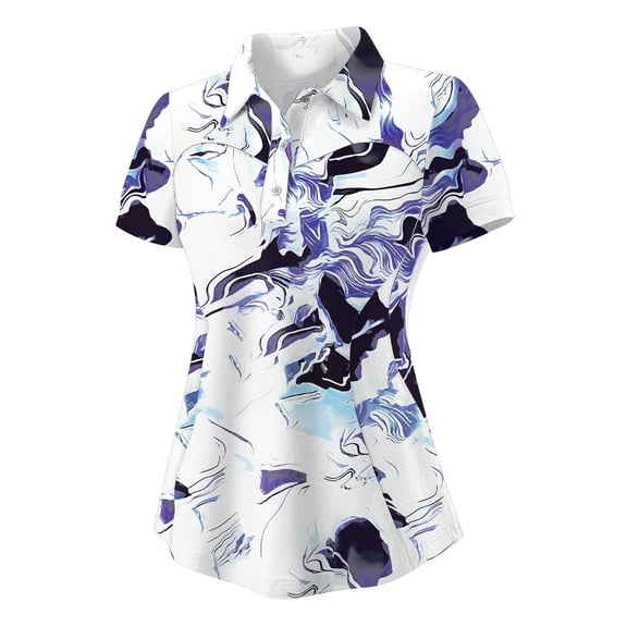 XIAONU Women's Marble Print Polo Shirt Short Sleeve Abstract Swirl Golf Sports Casual Tops