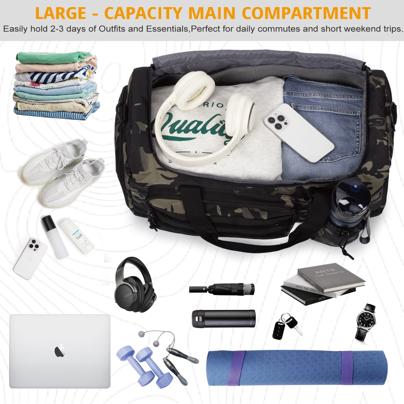 TRIPGEAR Large 40L 2-in-1 Convertible Sports Bag, Multi-functional Travel Duffle with Shoe Compartment for Daily Use