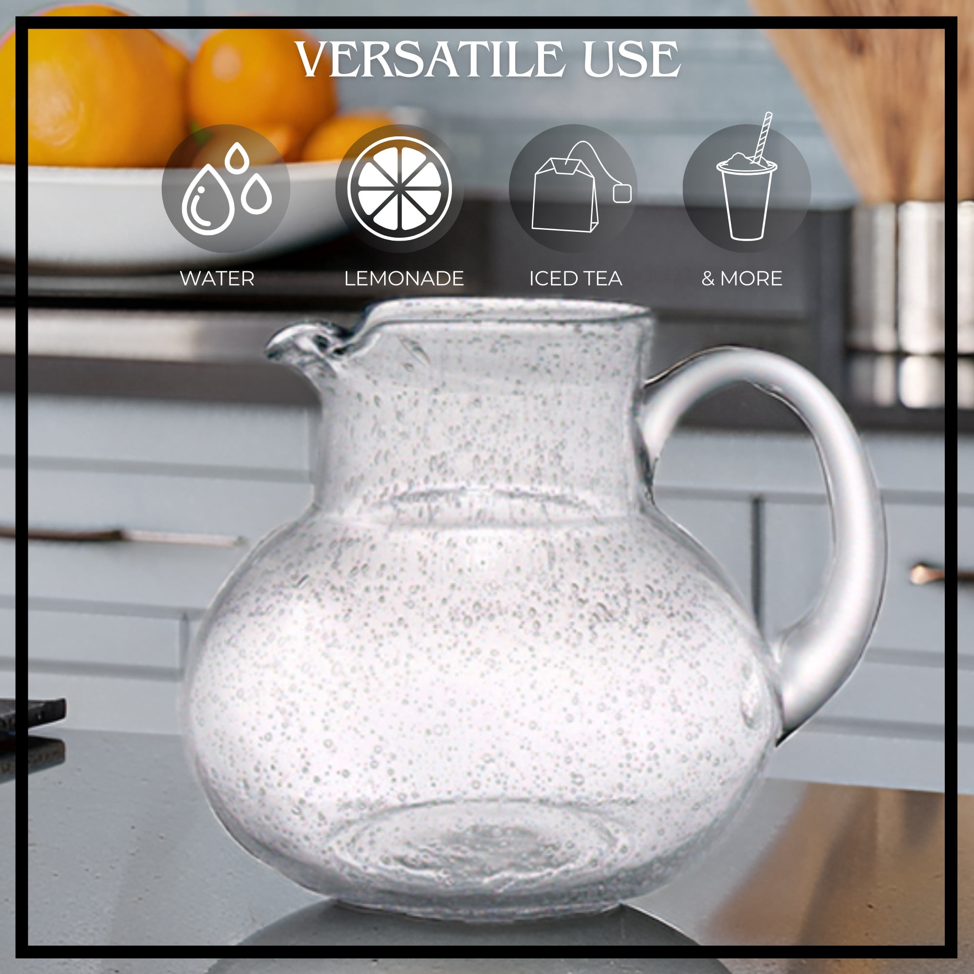 Artland Iris 90 Oz Handblown Glass Pitcher - Bubble Shape, Lead-Free - Versatile Drink Dispenser for Water, Juice, Cocktails - Enhanced Kitchen Decor, Dishwasher Safe (Clear)