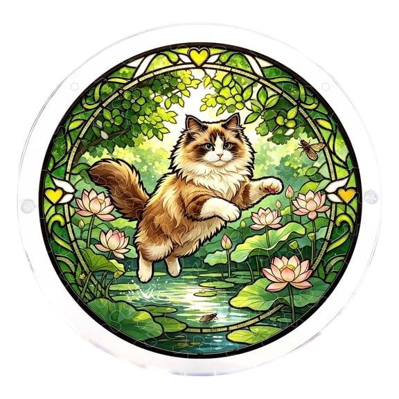 Sun Catcher Puzzle Ornament, 2D Acrylic, 1 Piece Assembly Required, Cat Stained Glass Window Hanging Decor for Home