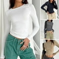 thumbnail image 2 of Pullover Blouse Solid Color  Neck Long Sleeve Super Soft Lint Free Decorative Washable Women Autumn Basic Base Tees Tops for Girl, 2 of 8