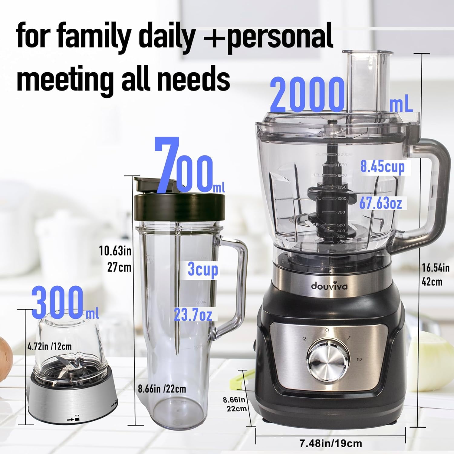 Blender & Food Processor Combo 1000W, 68oz Processor Bowl,24oz To-Go Lid Cup, for Smoothies/Shakes/Mixing/Shredding/Slicing/Chopping/Dough/Grinder, Black
