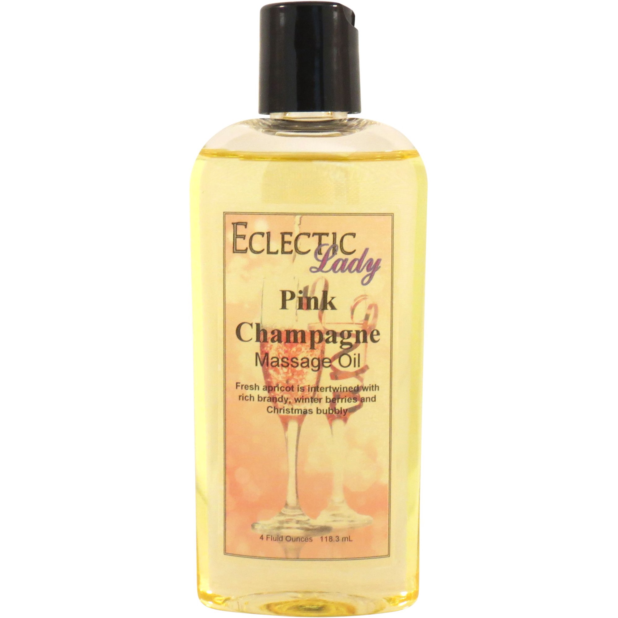 Pink Champagne Massage Oil by Eclectic Lady, 4 oz, Sweet Almond Oil and Jojoba Oil