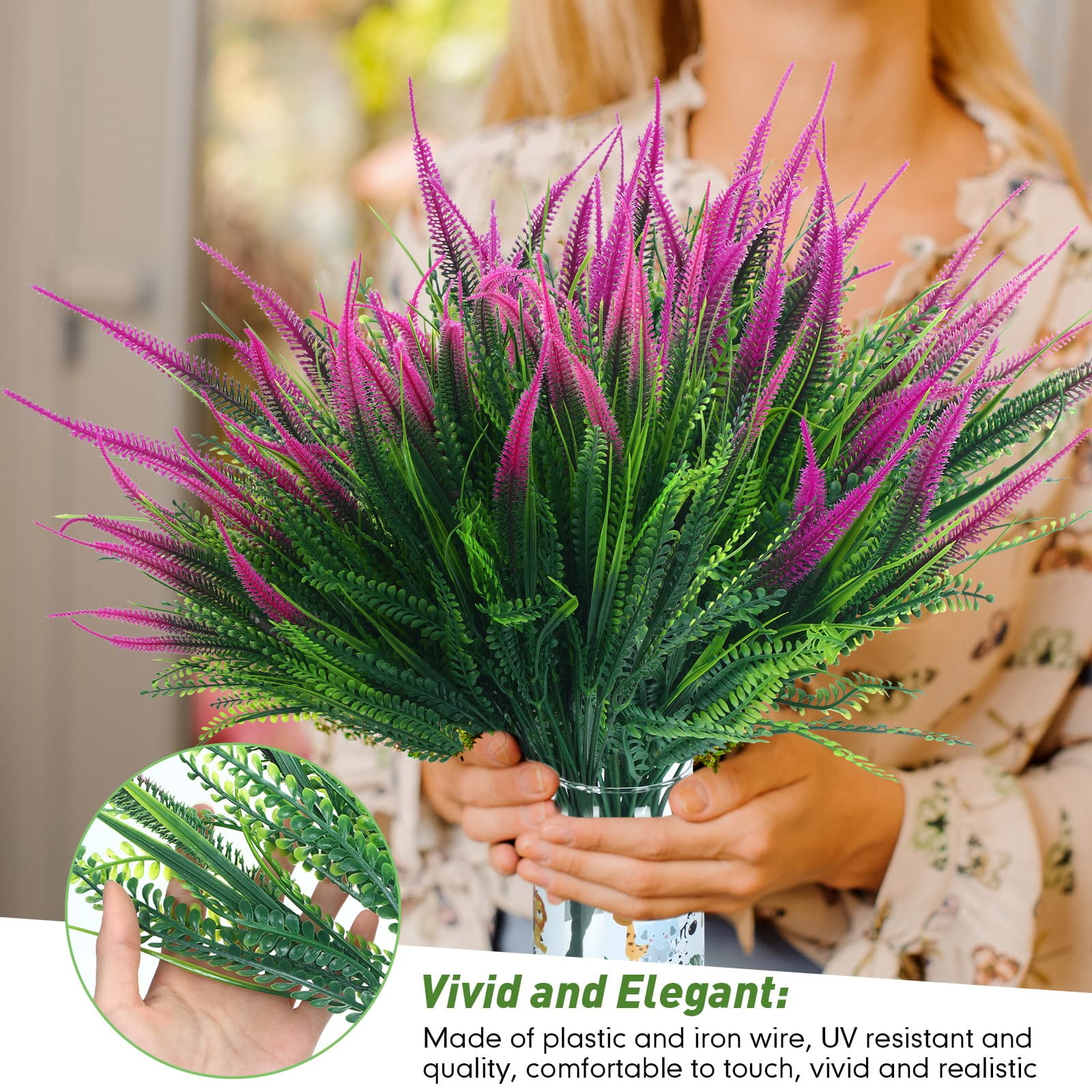 8 Pcs Artificial Plants for Outdoors UV Resistant Plastic Faux Shrubs Greenery Bushes Fake Setaria Flowers for Home Garden Table Centerpiece Indoor Outside Decor (Fuchsia)