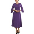 thumbnail image 2 of INSPIRE CHIC Women's Formal Dress Zipper Front Bell Sleeves Business Office Midi A-Line Dresses L Purple, 2 of 5