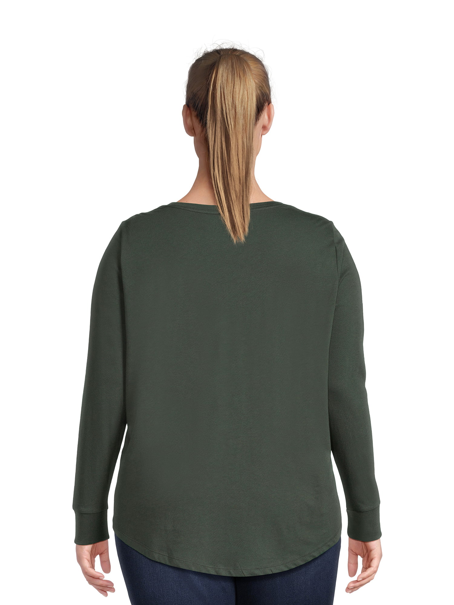 Terra & Sky Women's Plus Size Long Sleeve Crew Neck T-Shirt, 2-Pack