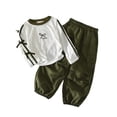 thumbnail image 3 of Lumosvexa Girls Fall Outfit Sets, Long Sleeve Sweatshirt and Jogger Cargo Pants Casual Comfort Active Clothes 2 Piece Army Green 4t, 3 of 6
