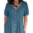 thumbnail image 3 of JustVH Women Plus Size Short Sleeve Buttons Solid Color Kaftan Linen Dress, 3 of 4