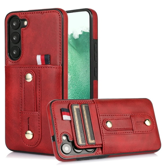 for Samsung Galaxy S23 Case Wallet with Slide Credit Card Holder, Flip Premium PU Leather Hidden Kickstand Classic Retro Heavy Duty Protective Cover for Samsung Galaxy S23,Red
