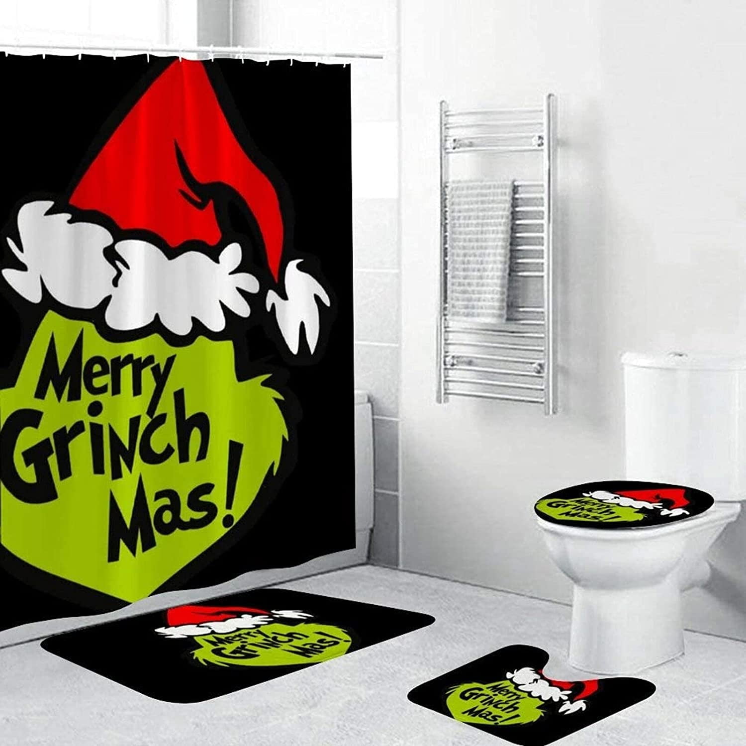 The Nightmare Before Christmas Shower Curtain Bathroom MatToilet Seat Lid Cover 
