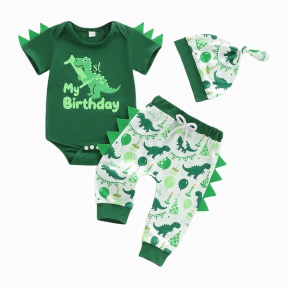 CAUYDY 0-6M 12-18M Preemie Baby Boy Clothing Infant Boy's Outfit Sets 3-Piece Romper Pants and Hat Newborn Summer Fall Wear Outfits (Sizes 6-12 Months,Green)