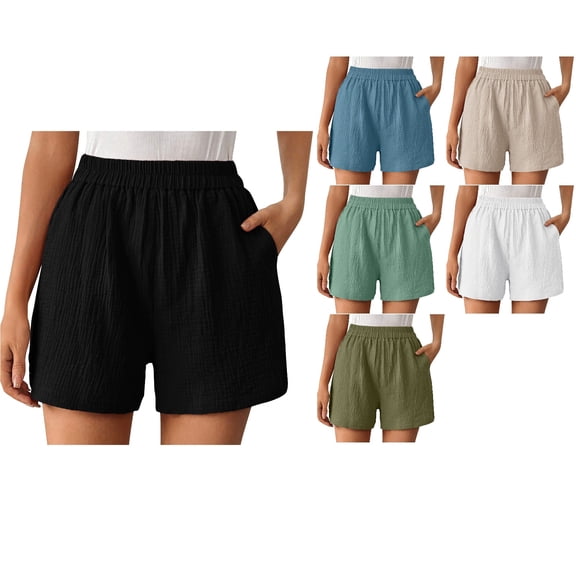 Antinious Women Solid Casual Elastic Waist Pocket Breathable Soft Loose Shorts