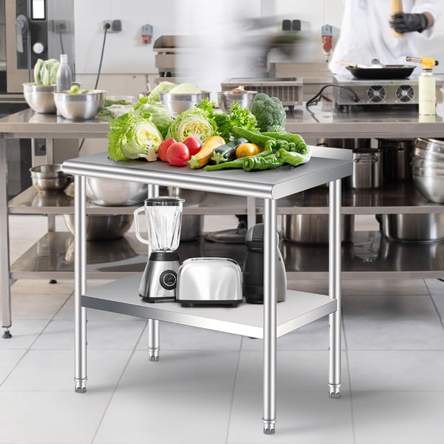 Kojooin Table de Traiteur en Acier Inoxydable, Table de Travail Commerciale 30 x 24 Po avec Tablette Réglable