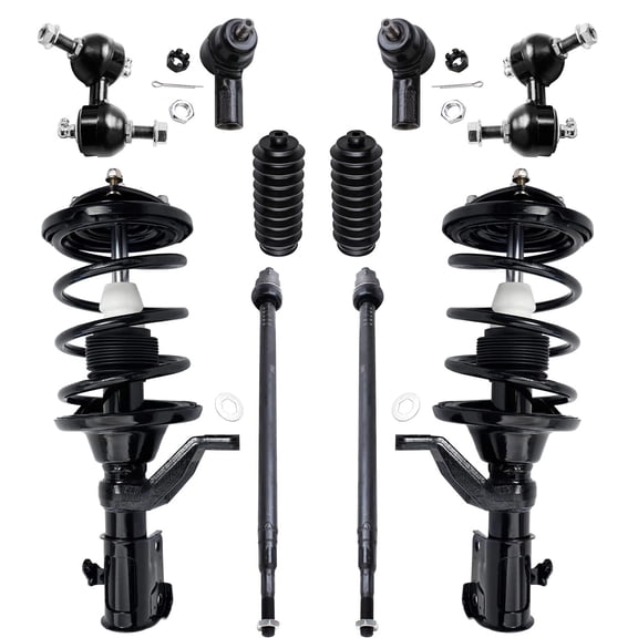 Detroit Axle - 10pc Front Suspension Kit for 2001-2005 Honda Civic 2001-2003 EL 2 Ready Struts w/Coil Spring Assembly 2 Sway Bar End Links 4 Tie Rods 2 Boots 2002 Replacement
