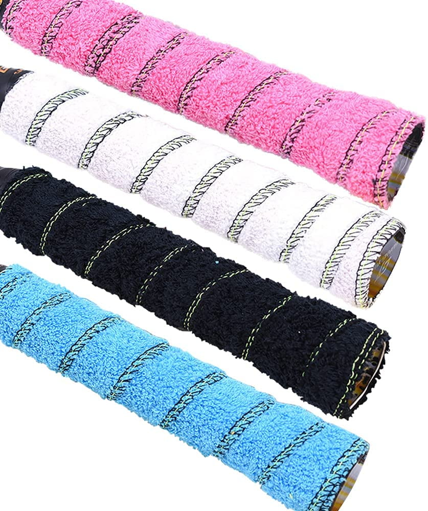 4 Pcs Toweling Racket Overgrip, Super Absorbent Cotton Towel, Skid Resist Absorb Sweat Grip Tape, Handles Protection For Tennis Badminton Racquetball Squash Baseball