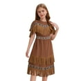 thumbnail image 1 of Moggemol Robe de Princesse pour Filles Manches Courtes en Faux Suède Franges Spectacles de Scène Fête Danse Marron Foncé 14, 1 of 7