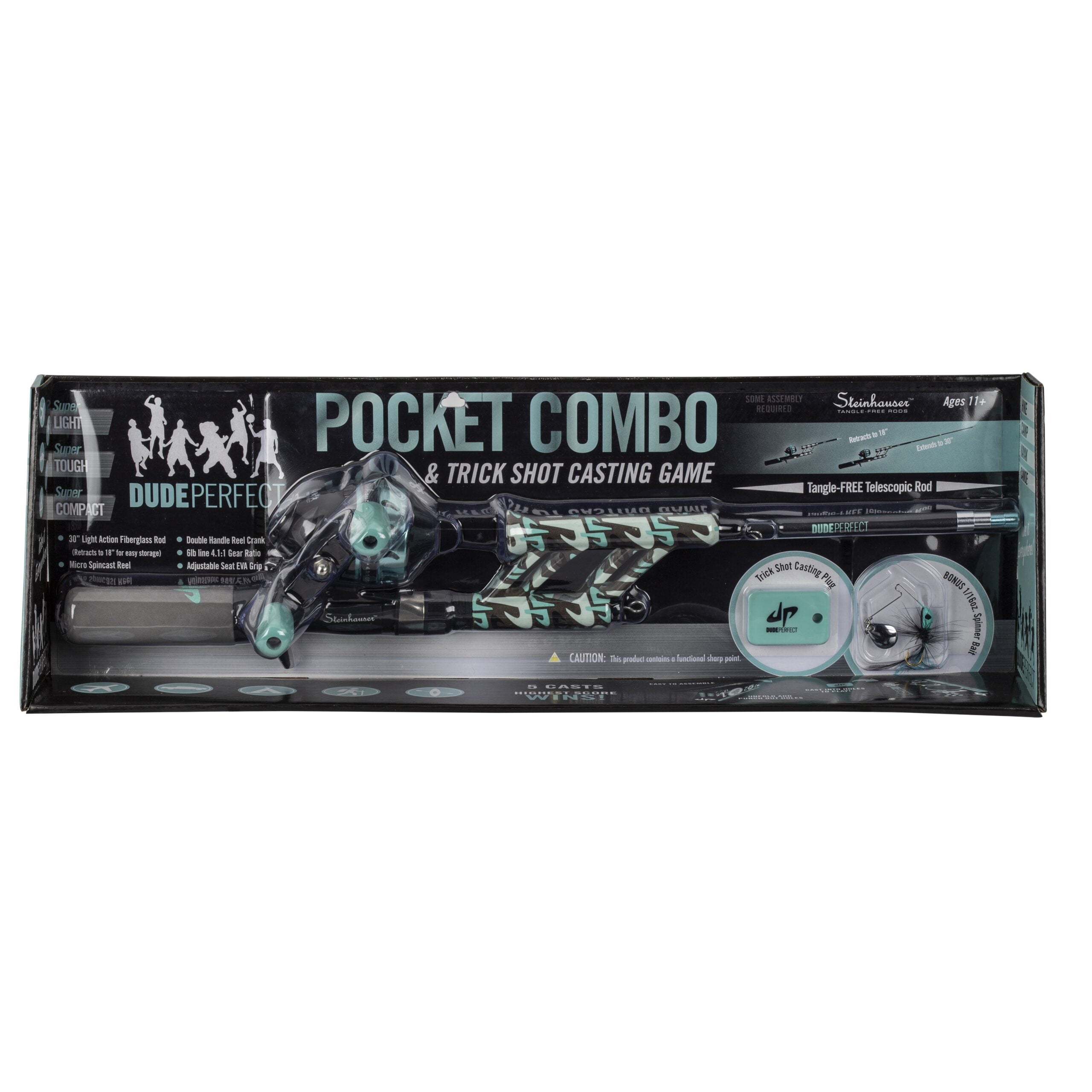 Profishiency Dude Perfect Telescopic Spincast Fiberglass Fishing Combo