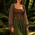 thumbnail image 2 of Women Puff Sleeve Square Neck Zip up Medieval Top Pirate Costume Halloween Cosplay Halloween Costume Women, Size XL, 2 of 5