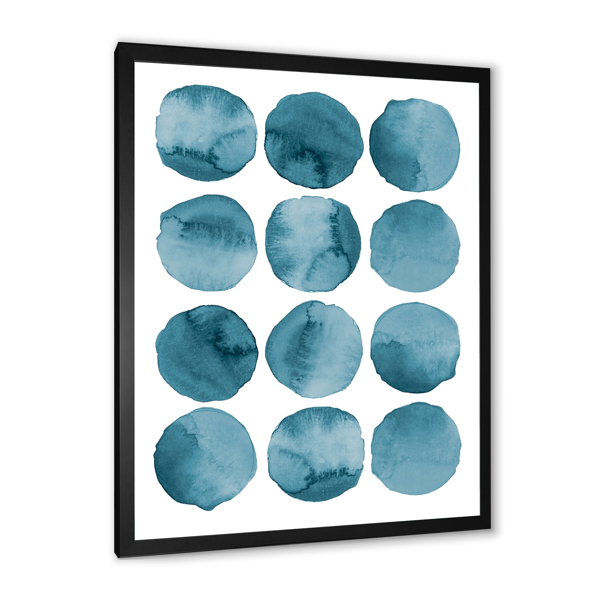Designart 'Blue Aquamarine Circles Geometric Elements' Modern Framed Art Print