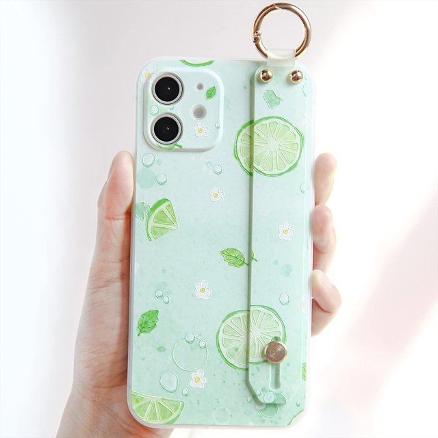 iPhone 11 Case, Clear Lime Lemon Fruit Pattern Case with Wristband Kickstand, Soft Full Protective Shockproof Adjustable Handle Grip Phone Case, Hand Strap Holder Case for iPhone 11 6.1 Inch (Lime)