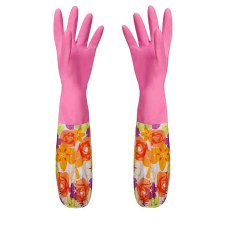 

Youweixiong Reusable Cleaning Gloves Household Kitchen Waterproof Non-Slip Floral Dishwashing Gloves with Lining