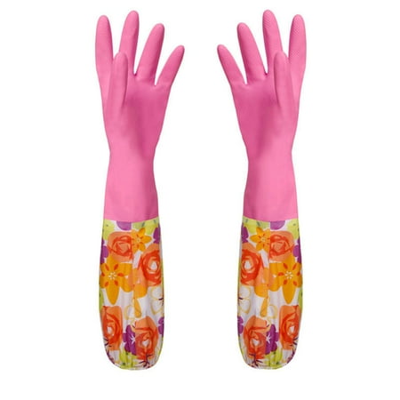 

Youweixiong Reusable Cleaning Gloves Household Kitchen Waterproof Non-Slip Floral Dishwashing Gloves with Lining