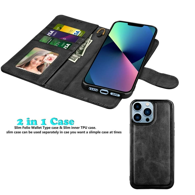 iPhone 13 Pro Max Wallet Case, iPhone 13 Pro Max PU Leather Case, Njjex Luxury PU Leather [9 Card Slots Holder ] Carrying Folio Flip Cover [Detachable