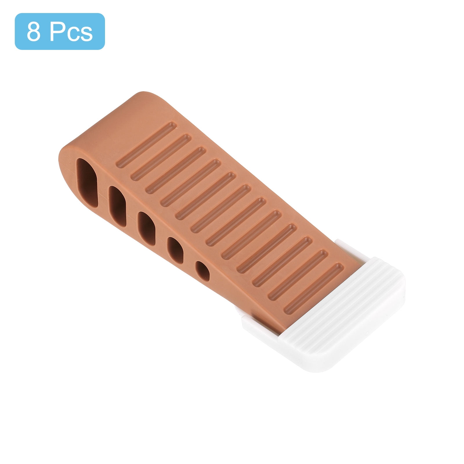 Uxcell 8 Pack 1.18" TPR Door Stoppers with Holder for Bottom Door Stop Wedge, Dark Brown