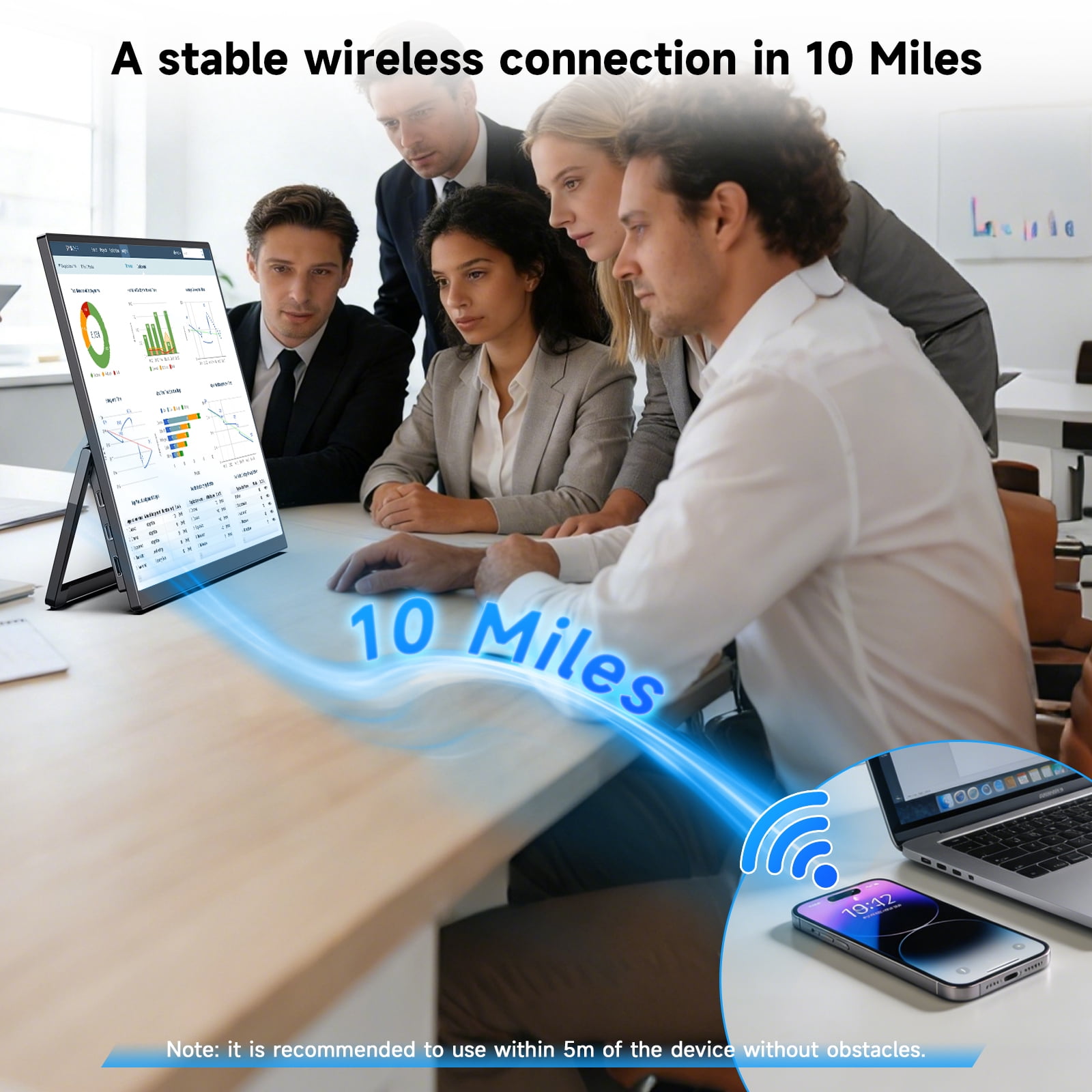Wireless Portable Monitor W/ 8000mAh Battery, 15.6" 1080P IPS Laptop Screen, Second Computer Gaming Display with Speakers, Travel Monitor for Windows/Mac/Android/iOS/Gaming Console