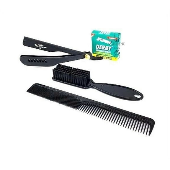 Barber Razor Kit Zeepk 100 Derby Blades Cleaning Brush Inch Marking Comb Black