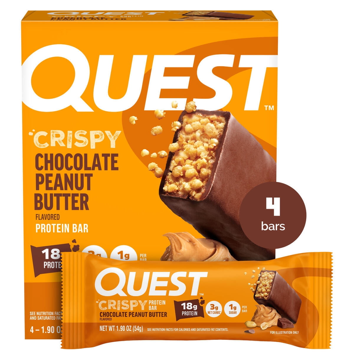 (6 pack) Quest Crispy Protein Bar, Chocolate Peanut Butter, 18g Protein, Gluten Free, 4 Count