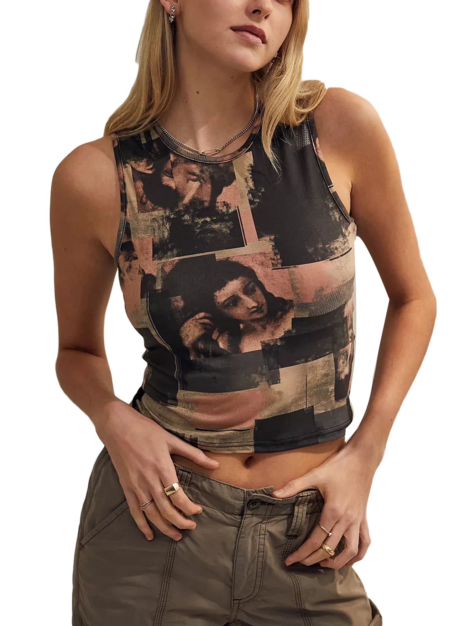 Womens Spaghetti Strap Tank Tops Camouflage/Snake Tattoo Print Sleeveless Basic Short Tank Tops Vest 